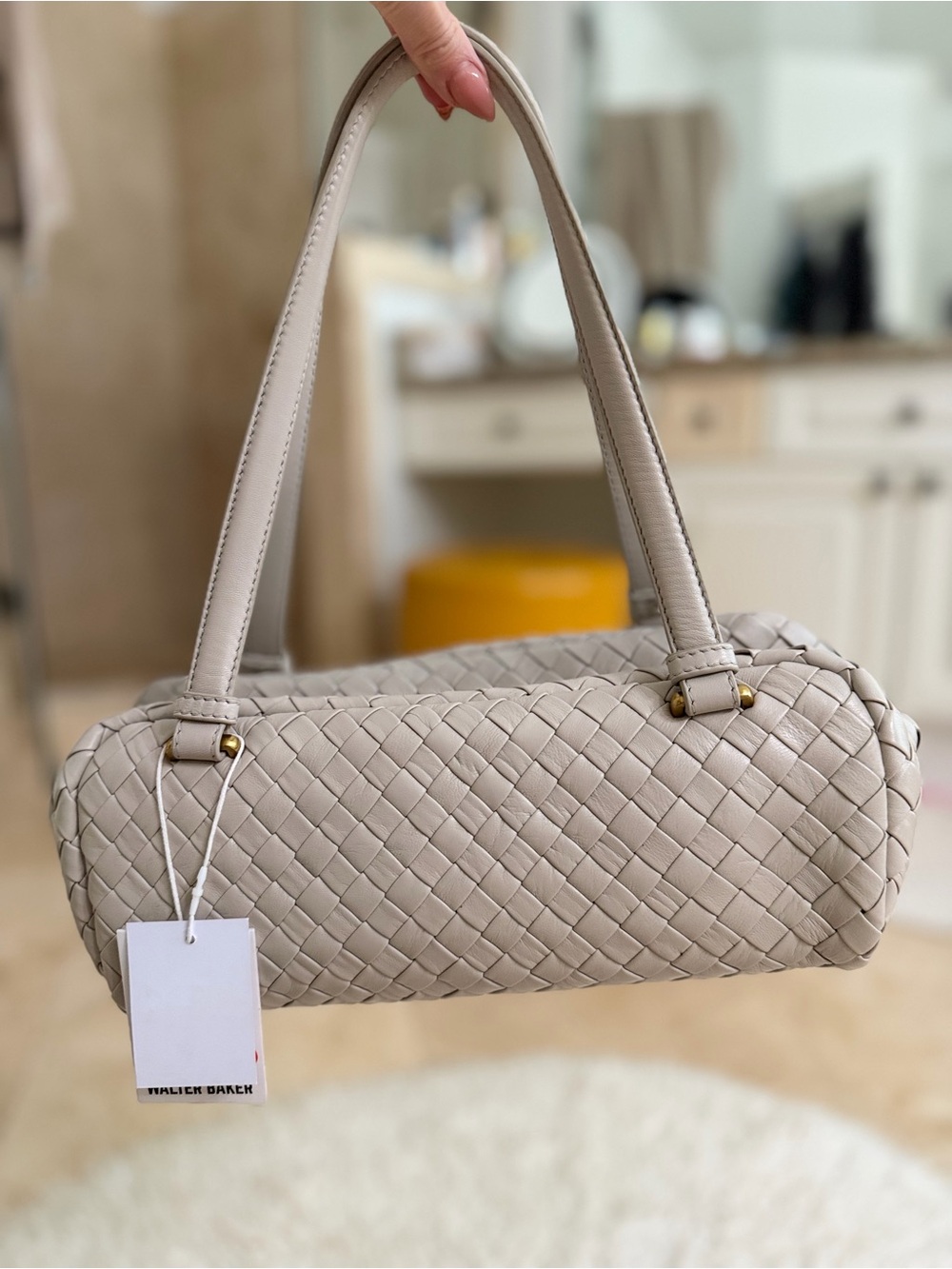 Walter Baker Leather Woven Shoulder Bag in Taupe NWT